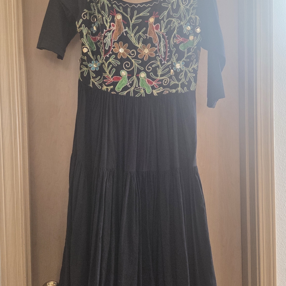 Passport Black Dress with Colorful Embroidery